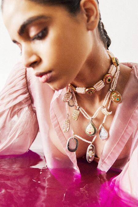 Shop_Sangeeta Boochra X Payal Singhal_Silver Plated Nagma Kundan Embellished Pendant Necklace _Online_at_Aza_Fashions