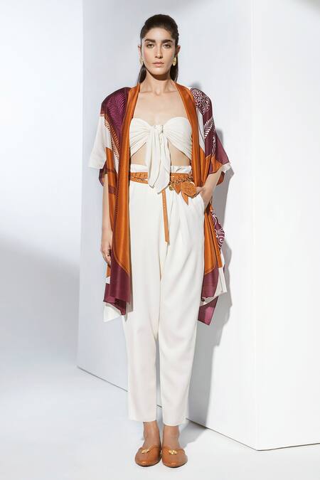 Shop_Ampm_Brown Chanderi Printed Cape_Online_at_Aza_Fashions