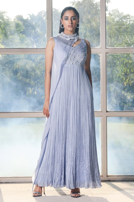 Isha Gupta Tayal Corded Gown With Draped Cape 