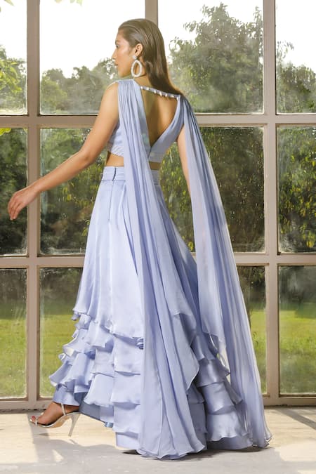 ISHA GUPTA TAYAL Embroidered Layered Skirt & Draped Top Set 