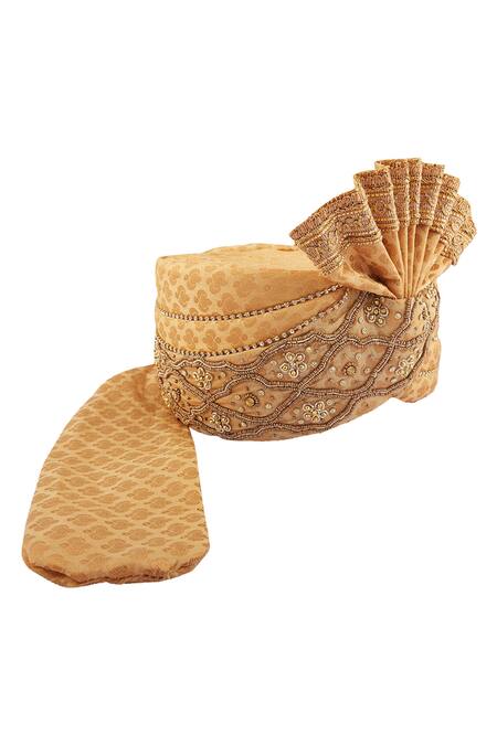 Shop_Arihant Rai Sinha_Gold Embroidery Jacquard Silk Safa_at_Aza_Fashions