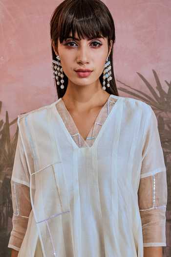Buy_Charkhee_White Anarkali Chanderi And Organza Lining 100%, Placement Embroidered Set _Online_at_Aza_Fashions