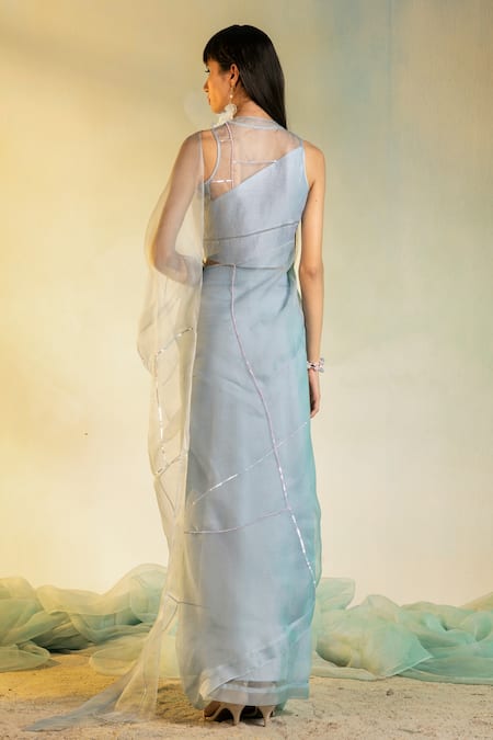 Charkhee Embroidered Pre-Draped Saree With Blouse 