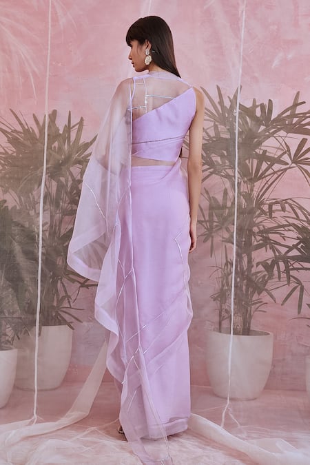 Shop Charkhee Purple Blouse Chanderi And Organza, Lining 100% Embroidered Pre-draped With at Aza Fashions Shop_Charkhee_Purple Blouse Chanderi And Organza, Lining 100% Embroidered Pre-draped With _at_Aza_Fashions