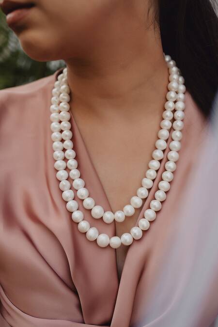 Anaash_White Pearl Layered Necklace _Online_at_Aza_Fashions