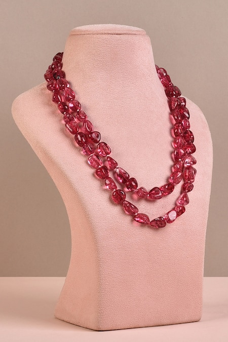 Shop Anaash Red Onyx Stone Embellished Necklace at Aza Fashions Shop_Anaash_Red Onyx Stone Embellished Necklace _at_Aza_Fashions