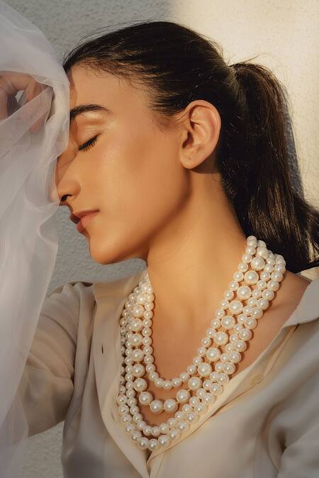 Shop Anaash White Pearls Layered Necklace at Aza Fashions Shop_Anaash_White Pearls Layered Necklace_at_Aza_Fashions