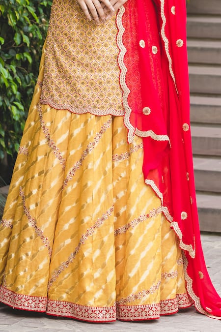 Half Saree Lehenga With Pavadai Dhavani in Yellow Color Lehenga With Red  Blouse and Dupatta | Half saree lehenga, Red blouses, Half saree