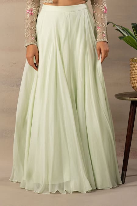 Buy_Anupraas By Nishant And Rahul_Green Organza, Georgette Blouse Sweetheart Neck Embroidered And Lehenga Set _Online_at_Aza_Fashions