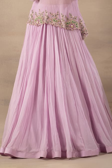 Shop_Anupraas By Nishant And Rahul_Purple Chiffon Round Asymmetric Top And Lehenga Set _Online_at_Aza_Fashions