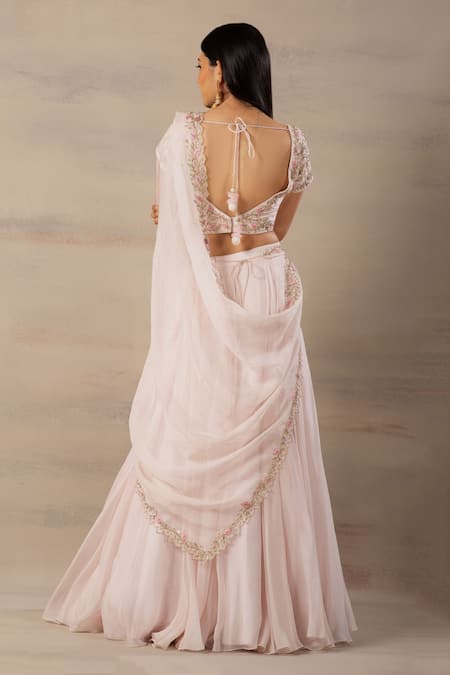 Shop Anupraas By Nishant And Rahul Pink Organza, Bamberg Silk Sweetheart Neck Embroidered Blouse And Lehenga Set at Aza Fashions Shop_Anupraas By Nishant And Rahul_Pink Organza, Bamberg Silk Sweetheart Neck Embroidered Blouse And Lehenga Set _at_Aza_Fashions