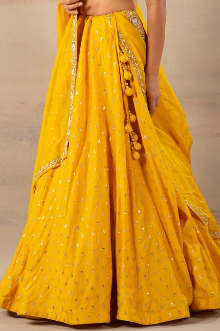 Shop_Anupraas By Nishant And Rahul_Yellow Organza, Bamberg Silk Sweetheart Neck Embroidered Lehenga Set _Online_at_Aza_Fashions