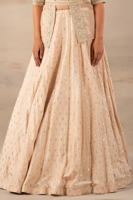 Buy_Anupraas By Nishant And Rahul_Peach Organza, Bamberg Silk Sweetheart Neck Embroidered Jacket And Lehenga Set _Online_at_Aza_Fashions