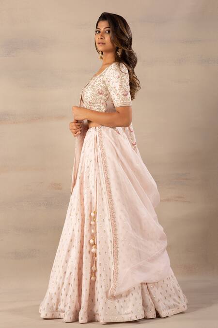 Anupraas By Nishant And Rahul Pink Organza, Bamberg Silk Sweetheart Neck Embroidered Lehenga Set Online at Aza Fashions Anupraas By Nishant And Rahul_Pink Organza, Bamberg Silk Sweetheart Neck Embroidered Lehenga Set _Online_at_Aza_Fashions