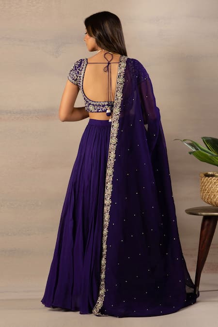 Shop Anupraas By Nishant And Rahul Blue Organza, Bamberg Silk Sweetheart Neck Embroidered Blouse And Lehenga Set at Aza Fashions Shop_Anupraas By Nishant And Rahul_Blue Organza, Bamberg Silk Sweetheart Neck Embroidered Blouse And Lehenga Set _at_Aza_Fashions