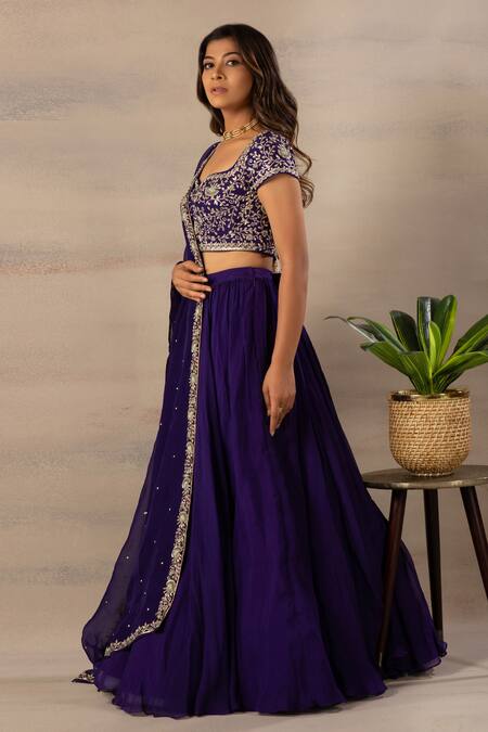 Anupraas By Nishant And Rahul Blue Organza, Bamberg Silk Sweetheart Neck Embroidered Blouse And Lehenga Set Online at Aza Fashions Anupraas By Nishant And Rahul_Blue Organza, Bamberg Silk Sweetheart Neck Embroidered Blouse And Lehenga Set _Online_at_Aza_Fashions