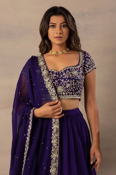 Buy Anupraas By Nishant And Rahul Blue Organza, Bamberg Silk Sweetheart Neck Embroidered Blouse And Lehenga Set Online at Aza Fashions Buy_Anupraas By Nishant And Rahul_Blue Organza, Bamberg Silk Sweetheart Neck Embroidered Blouse And Lehenga Set _Online_at_Aza_Fashions