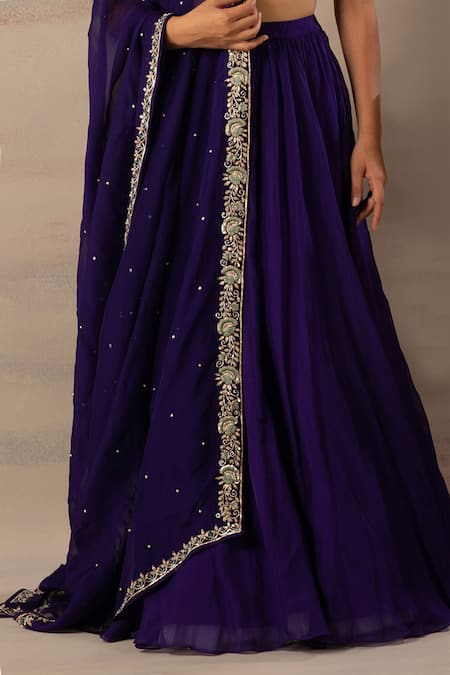 Anupraas By Nishant And Rahul Blue Organza, Bamberg Silk Sweetheart Neck Embroidered Blouse And Lehenga Set at Aza Fashions Anupraas By Nishant And Rahul_Blue Organza, Bamberg Silk Sweetheart Neck Embroidered Blouse And Lehenga Set _at_Aza_Fashions