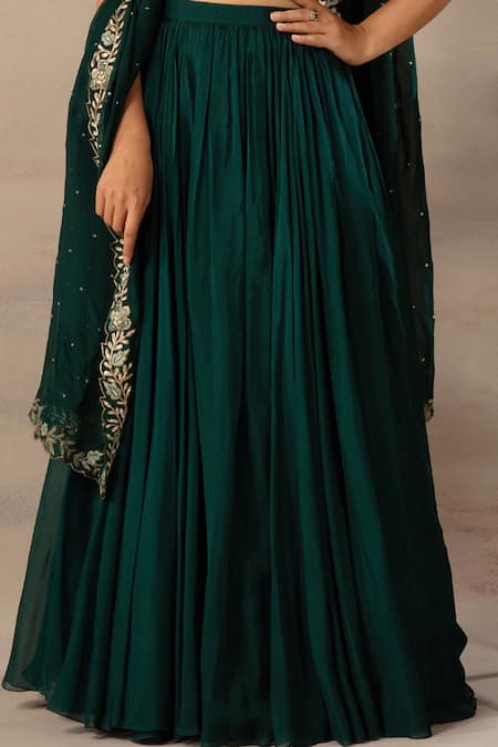 Anupraas By Nishant And Rahul Green Organza, Bamberg Silk V Neck Embroidered Blouse And Lehenga Set at Aza Fashions Anupraas By Nishant And Rahul_Green Organza, Bamberg Silk V Neck Embroidered Blouse And Lehenga Set _at_Aza_Fashions