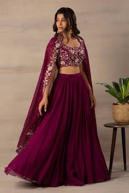 Anupraas By Nishant And Rahul Maroon Organza, Bamberg Silk Round Embroidered Blouse And Lehenga Set Online at Aza Fashions Anupraas By Nishant And Rahul_Maroon Organza, Bamberg Silk Round Embroidered Blouse And Lehenga Set _Online_at_Aza_Fashions