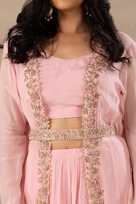 Buy Anupraas By Nishant And Rahul Pink Crepe Blouse Sweetheart Neck Jacket V Embroidered Cape And Lehenga Set Online at Aza Fashions Buy_Anupraas By Nishant And Rahul_Pink Crepe Blouse Sweetheart Neck Jacket V Embroidered Cape And Lehenga Set _Online_at_Aza_Fashions