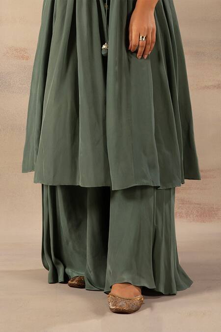 Anupraas By Nishant And Rahul Green Crepe Round Embroidered Jacket And Palazzo Set at Aza Fashions Anupraas By Nishant And Rahul_Green Crepe Round Embroidered Jacket And Palazzo Set_at_Aza_Fashions