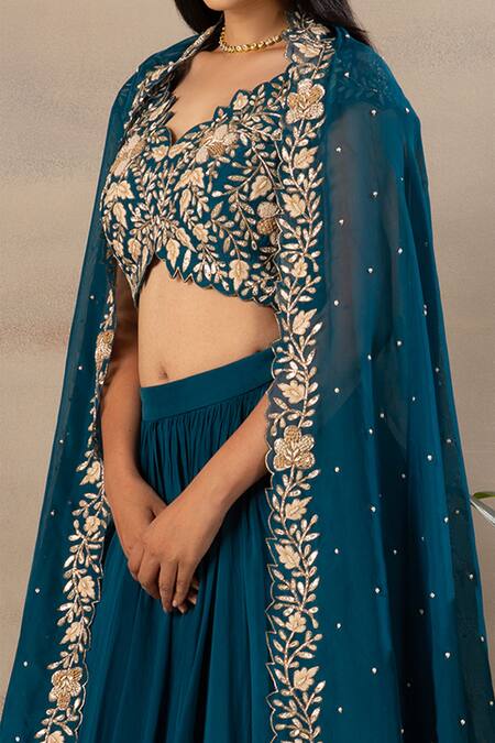 Anupraas By Nishant And Rahul Green Organza, Bamberg Silk V Neck Embroidered Blouse And Lehenga Set Online at Aza Fashions Anupraas By Nishant And Rahul_Green Organza, Bamberg Silk V Neck Embroidered Blouse And Lehenga Set _Online_at_Aza_Fashions