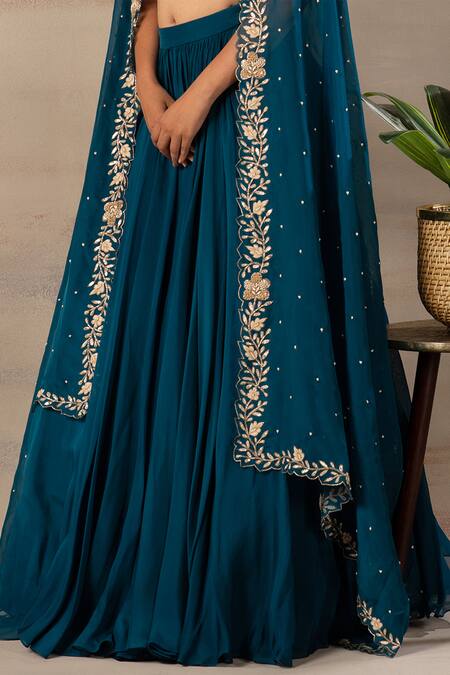 Buy Anupraas By Nishant And Rahul Green Organza, Bamberg Silk V Neck Embroidered Blouse And Lehenga Set Online at Aza Fashions Buy_Anupraas By Nishant And Rahul_Green Organza, Bamberg Silk V Neck Embroidered Blouse And Lehenga Set _Online_at_Aza_Fashions