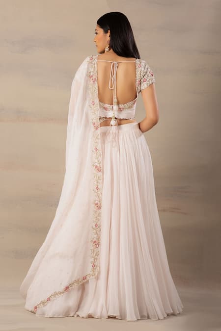 Shop Anupraas By Nishant And Rahul Pink Organza, Bamberg Silk Round Embroidered Lehenga Set at Aza Fashions Shop_Anupraas By Nishant And Rahul_Pink Organza, Bamberg Silk Round Embroidered Lehenga Set _at_Aza_Fashions