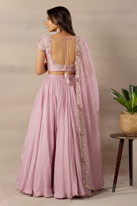 Shop Anupraas By Nishant And Rahul Purple Organza, Bamberg Silk Round Embroidered Blouse And Lehenga Set at Aza Fashions Shop_Anupraas By Nishant And Rahul_Purple Organza, Bamberg Silk Round Embroidered Blouse And Lehenga Set _at_Aza_Fashions