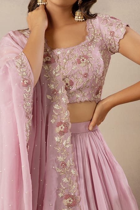 Buy Anupraas By Nishant And Rahul Purple Organza, Bamberg Silk Round Embroidered Blouse And Lehenga Set Online at Aza Fashions Buy_Anupraas By Nishant And Rahul_Purple Organza, Bamberg Silk Round Embroidered Blouse And Lehenga Set _Online_at_Aza_Fashions