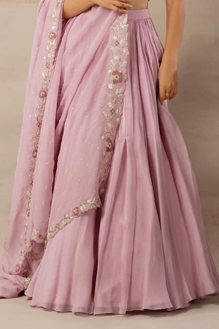 Shop Anupraas By Nishant And Rahul Purple Organza, Bamberg Silk Round Embroidered Blouse And Lehenga Set Online at Aza Fashions Shop_Anupraas By Nishant And Rahul_Purple Organza, Bamberg Silk Round Embroidered Blouse And Lehenga Set _Online_at_Aza_Fashions