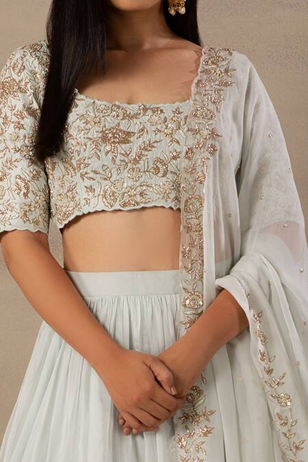 Buy Anupraas By Nishant And Rahul Blue Organza, Bamberg Silk Round Embroidered Blouse And Lehenga Set Online at Aza Fashions Buy_Anupraas By Nishant And Rahul_Blue Organza, Bamberg Silk Round Embroidered Blouse And Lehenga Set _Online_at_Aza_Fashions
