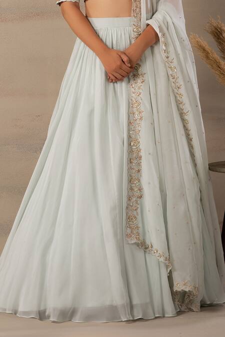 Shop Anupraas By Nishant And Rahul Blue Organza, Bamberg Silk Round Embroidered Blouse And Lehenga Set Online at Aza Fashions Shop_Anupraas By Nishant And Rahul_Blue Organza, Bamberg Silk Round Embroidered Blouse And Lehenga Set _Online_at_Aza_Fashions