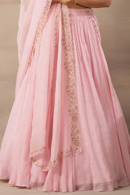 Shop Anupraas By Nishant And Rahul Pink Organza, Bamberg Silk Round Embroidered Blouse And Lehenga Set Online at Aza Fashions Shop_Anupraas By Nishant And Rahul_Pink Organza, Bamberg Silk Round Embroidered Blouse And Lehenga Set _Online_at_Aza_Fashions