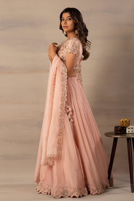 Anupraas By Nishant And Rahul Peach Organza Boat Blouse And Lehenga Set Online at Aza Fashions Anupraas By Nishant And Rahul_Peach Organza Boat Blouse And Lehenga Set _Online_at_Aza_Fashions