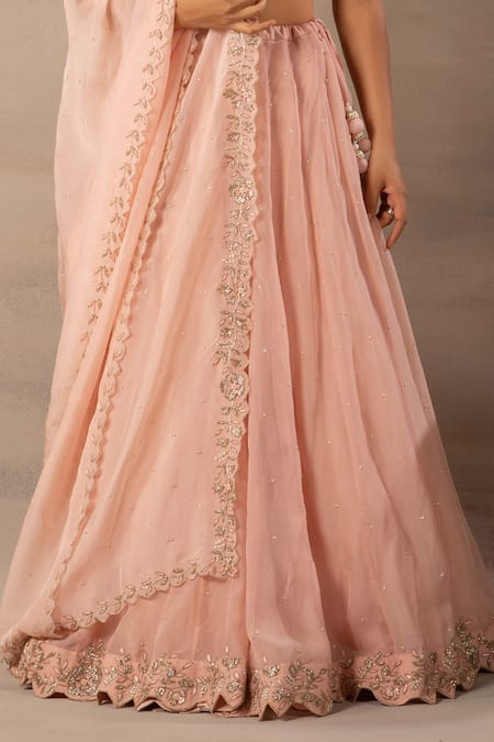 Shop Anupraas By Nishant And Rahul Peach Organza Boat Blouse And Lehenga Set Online at Aza Fashions Shop_Anupraas By Nishant And Rahul_Peach Organza Boat Blouse And Lehenga Set _Online_at_Aza_Fashions