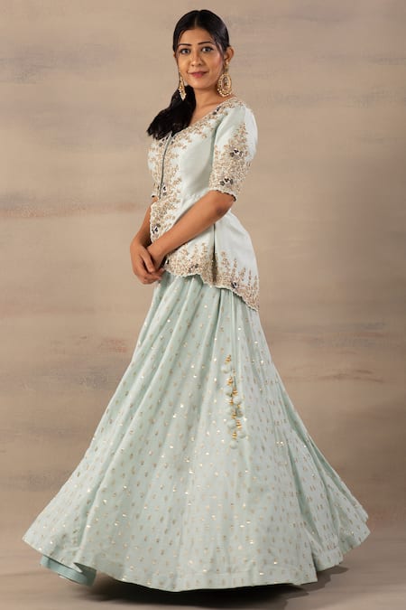 Anupraas By Nishant And Rahul Blue Bamberg Silk Round Embroidered Lehenga And Top Online at Aza Fashions Anupraas By Nishant And Rahul_Blue Bamberg Silk Round Embroidered Lehenga And Top _Online_at_Aza_Fashions