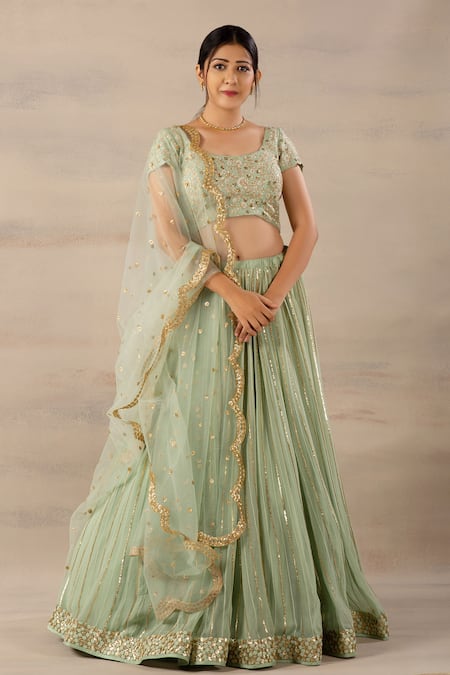 Anupraas by Nishant and Rahul Green Georgette Embroidery Scoop Neck Lehenga Set 