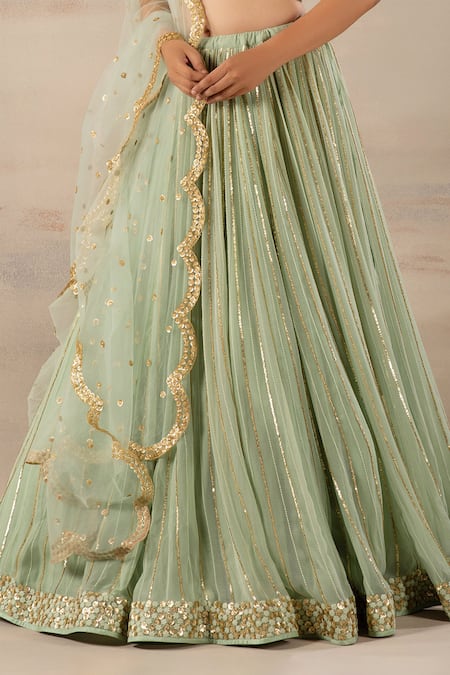 Anupraas By Nishant And Rahul_Green Net, Georgette, Bamberg Silk Scoop Neck Embroidered Lehenga Set _at_Aza_Fashions
