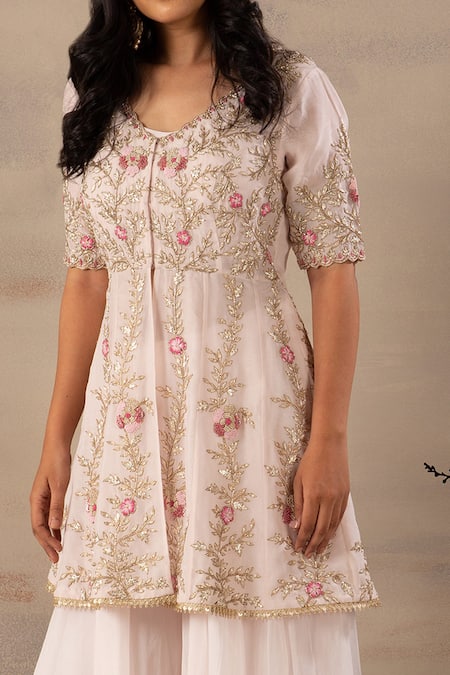 Buy Anupraas By Nishant And Rahul Pink Organza V Neck Kurta And Palazzo Set Online at Aza Fashions Buy_Anupraas By Nishant And Rahul_Pink Organza V Neck Kurta And Palazzo Set _Online_at_Aza_Fashions