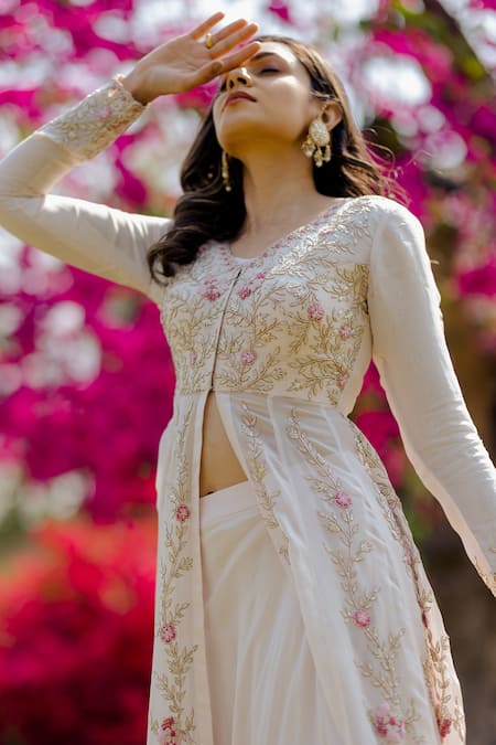 Buy Anupraas By Nishant And Rahul Pink Organza, Bemberg Silk Zardozi V Neck Embroidered Kalidar Kurta And Skirt Set Online at Aza Fashions Buy_Anupraas By Nishant And Rahul_Pink Organza, Bemberg Silk Zardozi V Neck Embroidered Kalidar Kurta And Skirt Set _Online_at_Aza_Fashions