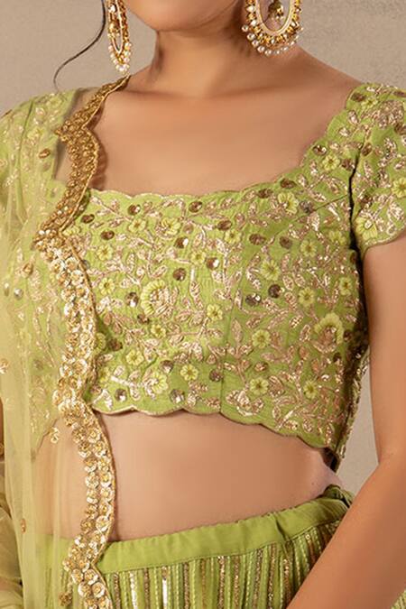 Buy Anupraas By Nishant And Rahul Green Net, Georgette, Bamberg Silk Scoop Neck Embroidered Lehenga Set Online at Aza Fashions Buy_Anupraas By Nishant And Rahul_Green Net, Georgette, Bamberg Silk Scoop Neck Embroidered Lehenga Set _Online_at_Aza_Fashions