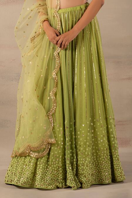 Shop Anupraas By Nishant And Rahul Green Net, Georgette, Bamberg Silk Scoop Neck Embroidered Lehenga Set Online at Aza Fashions Shop_Anupraas By Nishant And Rahul_Green Net, Georgette, Bamberg Silk Scoop Neck Embroidered Lehenga Set _Online_at_Aza_Fashions