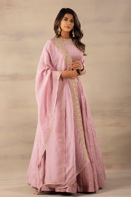 Anupraas By Nishant And Rahul_Purple Organza, Bamberg Silk Round Embroidered Lehenga Set _Online_at_Aza_Fashions