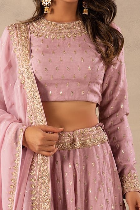 Buy_Anupraas By Nishant And Rahul_Purple Organza, Bamberg Silk Round Embroidered Lehenga Set _Online_at_Aza_Fashions