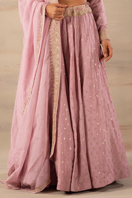 Shop_Anupraas By Nishant And Rahul_Purple Organza, Bamberg Silk Round Embroidered Lehenga Set _Online_at_Aza_Fashions