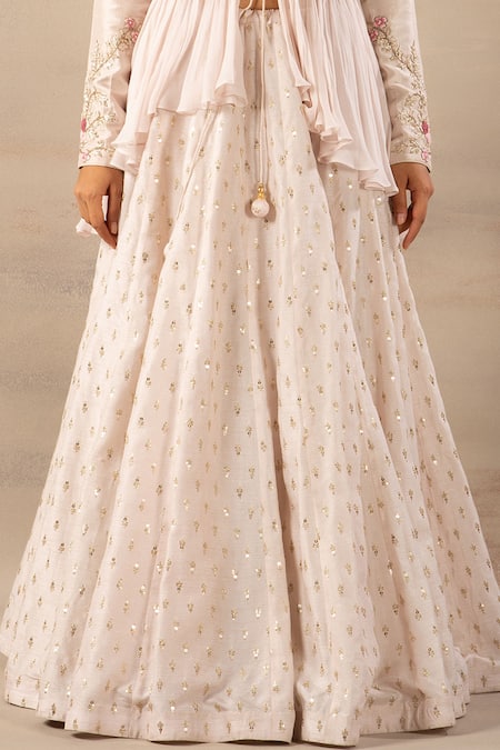 Shop_Anupraas By Nishant And Rahul_Pink Georgette, Bamberg Silk Sweetheart Neck Peplum Jacket And Lehenga Set _Online_at_Aza_Fashions