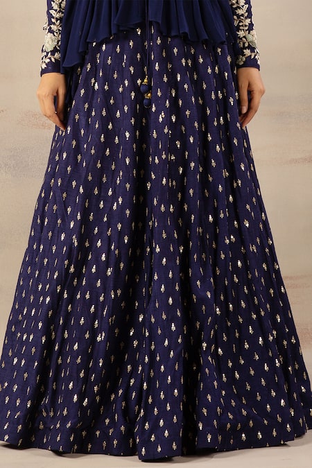 Shop_Anupraas By Nishant And Rahul_Blue Georgette, Bamberg Silk Sweetheart Neck Peplum Jacket And Lehenga Set _Online_at_Aza_Fashions