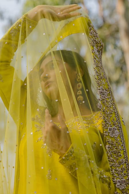 Buy_Anupraas By Nishant And Rahul_Green Net, Georgette, Bamberg Silk Pitta, Zardozi Embroidered Kurta Sharara Set _Online_at_Aza_Fashions